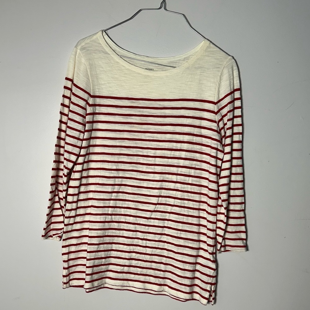 EUC Womens Old Navy White & Red Striped Long Sleeve Small S Shirt Top Blouse